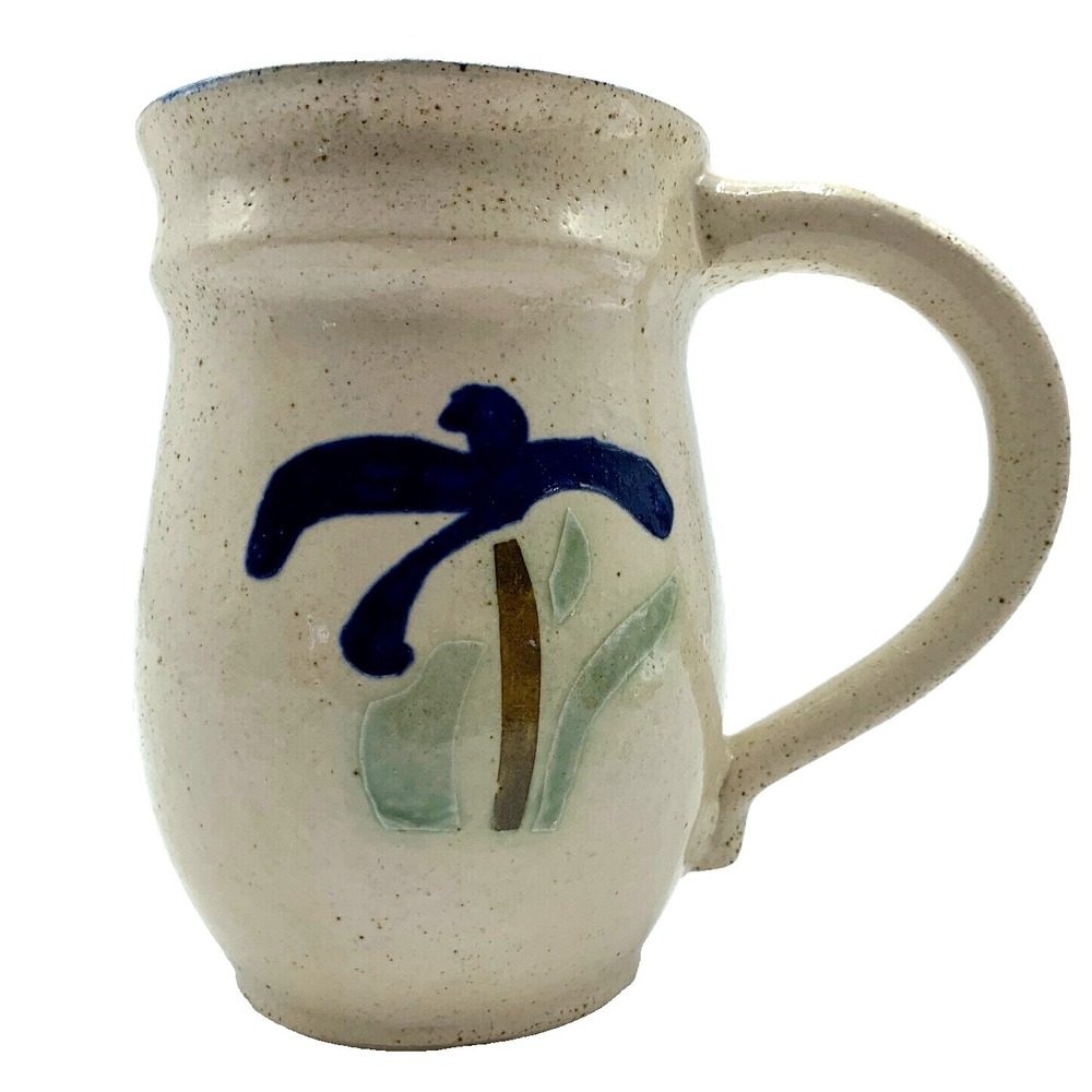 Art Studio Signed Handmade Pottery Coffee Tea Mug Cup Palm Tree Glazed 4.5"